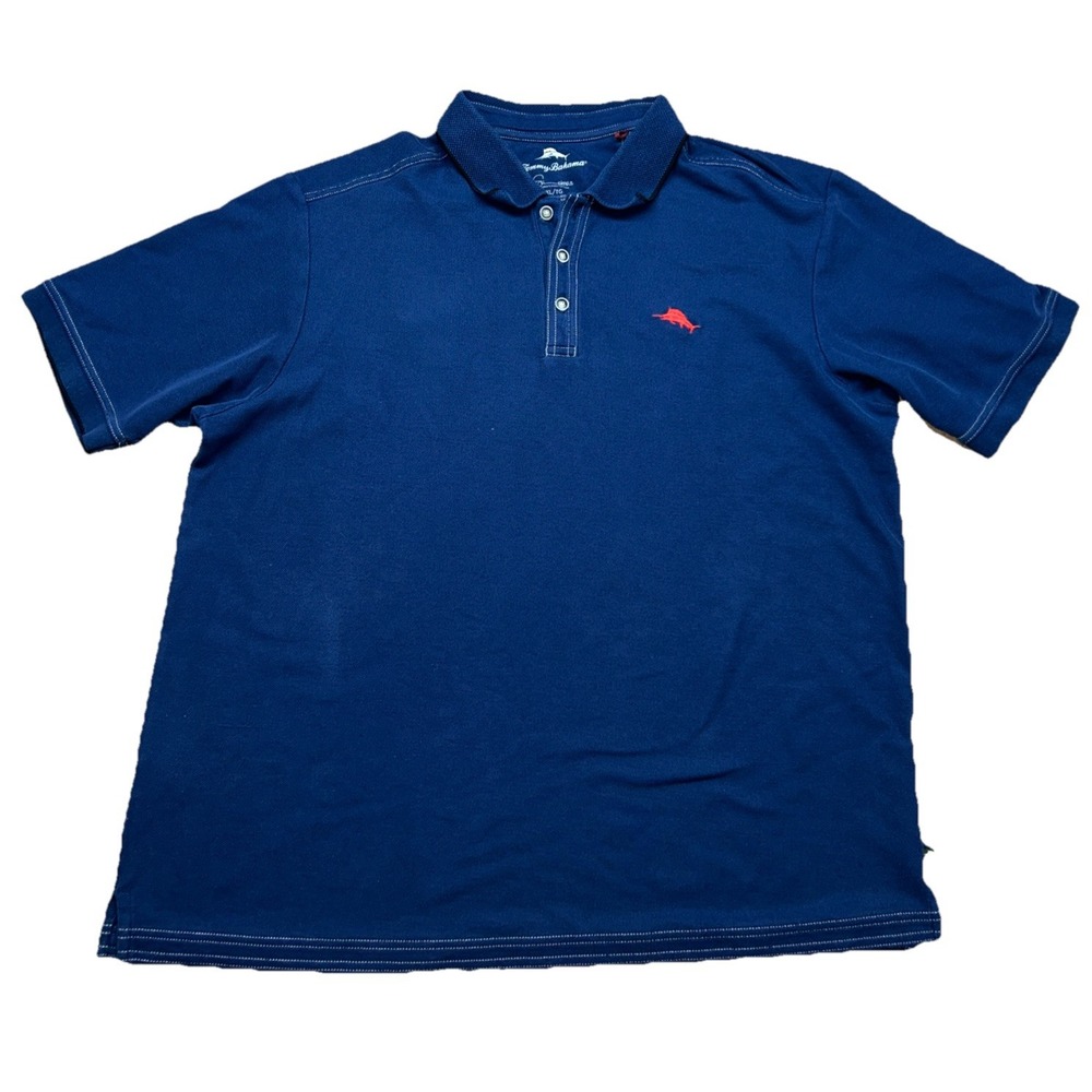 Tommy Bahama Supima Cotton Polo Shirt Size XL  Navy Blue Red Marlin Short Sleeve
